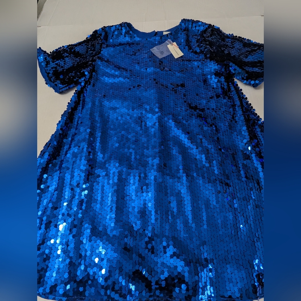 Maeve Antropologie Emmy Mini Dress Blue Sequins Swing Cocktail Party Size S NWT - Picture 3 of 12